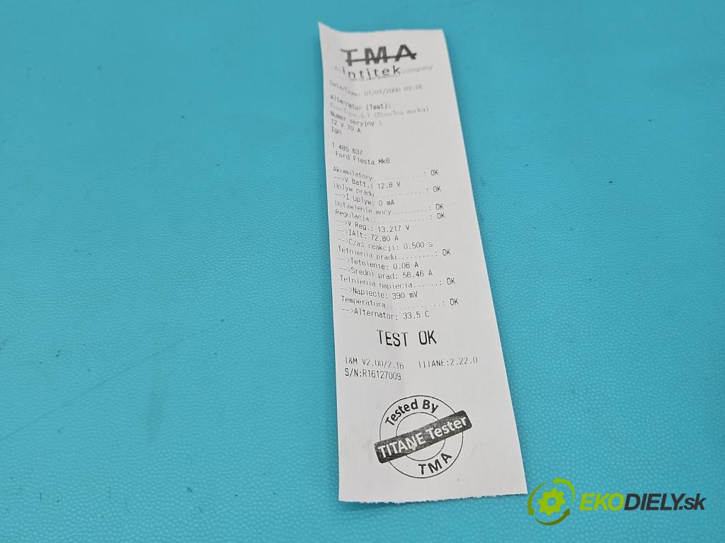 Ford Fiesta Mk6 2002-2008 1.2 8v 69KM manual 51 kW 1242 cm3 5- Alternator 2S6T-10300-CB (Alternátor)