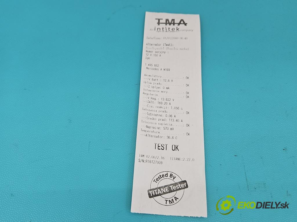 Mercedes A W169 2004-2012 2.0 CDI 109 HP automatic 80 kW 1992 cm3 5- Alternator A6401540202 (Alternátor)