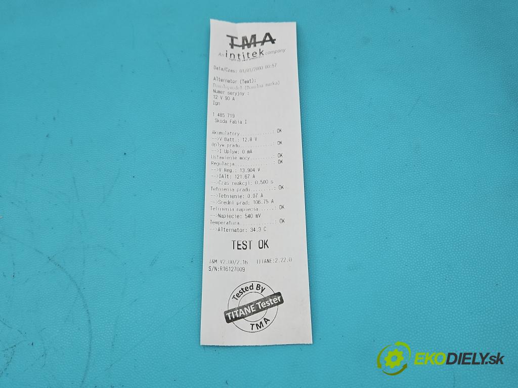Skoda Fabia I 1999-2007 1.4 16v 75 HP manual 55 kW 1390 cm3 5- Alternator 037903025M (Alternátor)