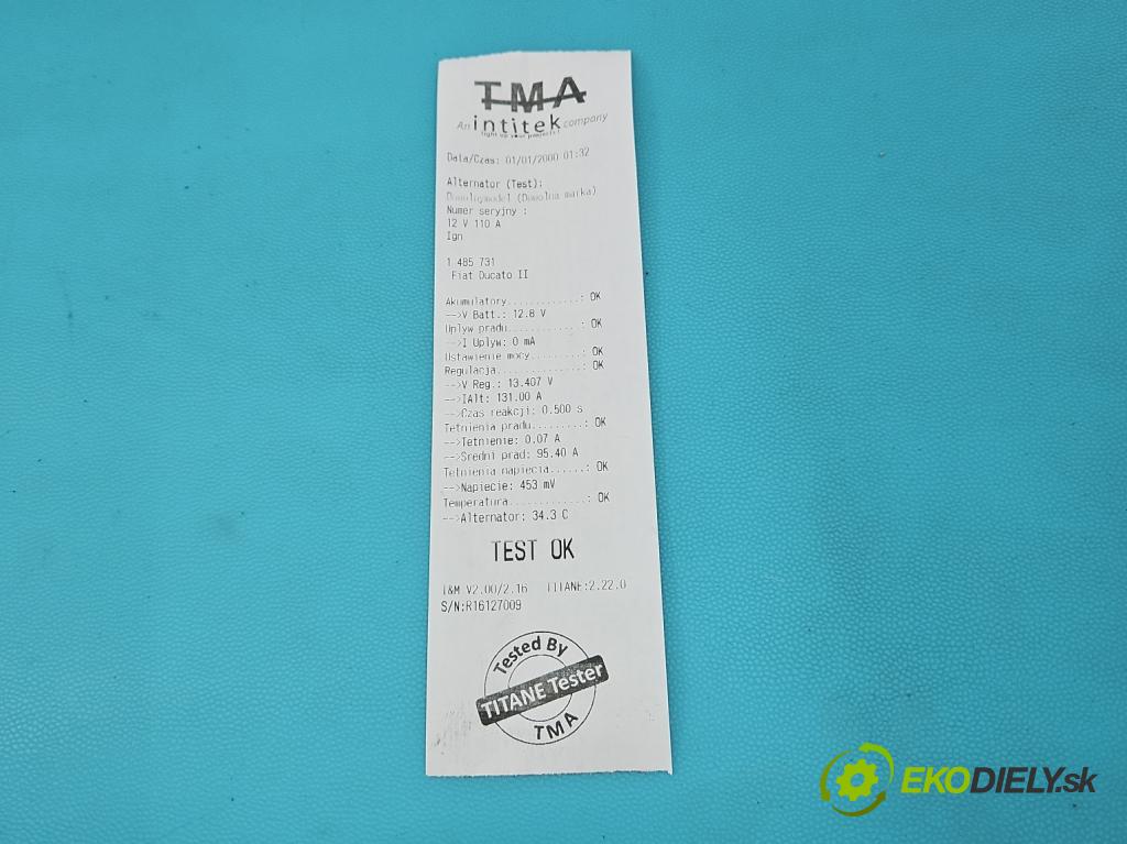 Fiat Ducato II 1994-2006 2.3 jtd 110 HP manual 81 kW 2286 cm3 4- Alternator 0124325053 (Alternátor)