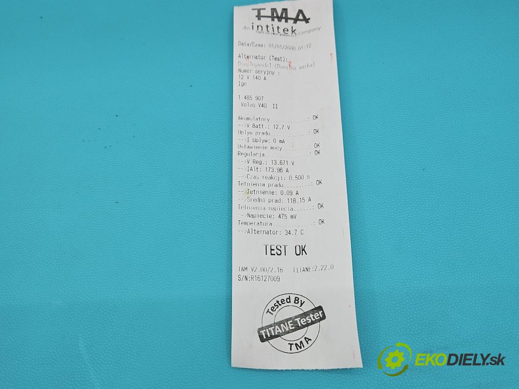 Volvo V40 II 2012-2019 2.0 D4 190 HP manual 140 kW 1969 cm3 5- Alternator 0125812009 (Alternátor)