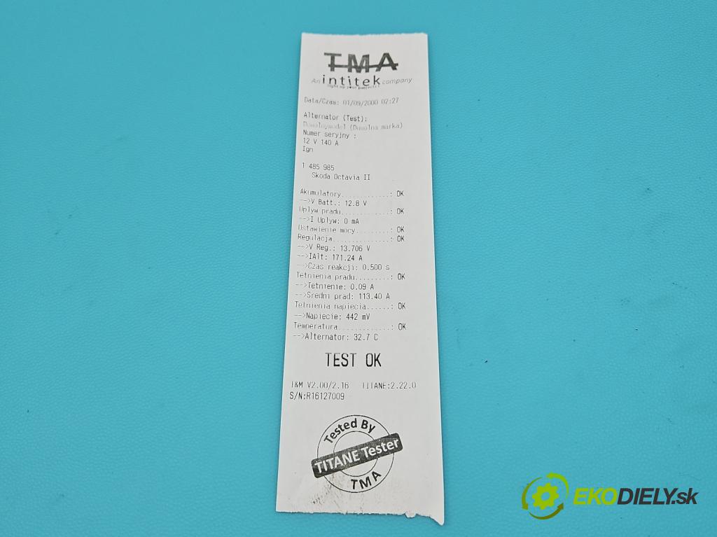 Skoda Octavia II 2004-2013 2.0 tdi 140 HP manual 103 kW 1968 cm3 5- Alternator 0124525525 (Alternátor)