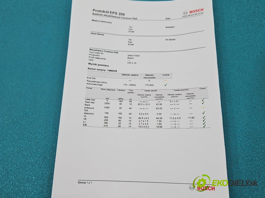 Renault Koleos I 2008-2016 2.0 dci 150 HP manual 110 kW 1995 cm3 5- vstrek 0445115007 (Vstrekovač paliva)