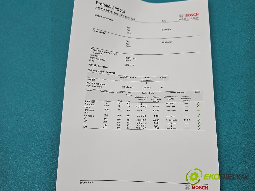 Renault Koleos I 2008-2016 2.0 dci 150 HP manual 110 kW 1995 cm3 5- vstrek 0445115007 (Vstrekovač paliva)
