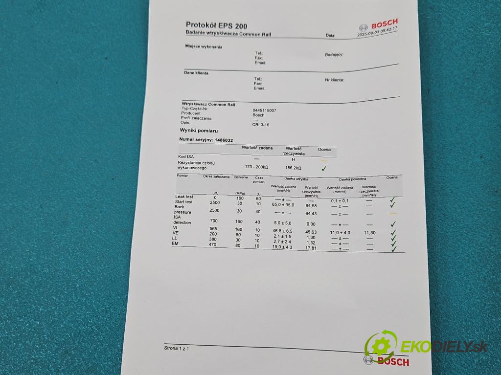 Renault Koleos I 2008-2016 2.0 dci 150 HP manual 110 kW 1995 cm3 5- vstrek 0445115007 (Vstrekovač paliva)