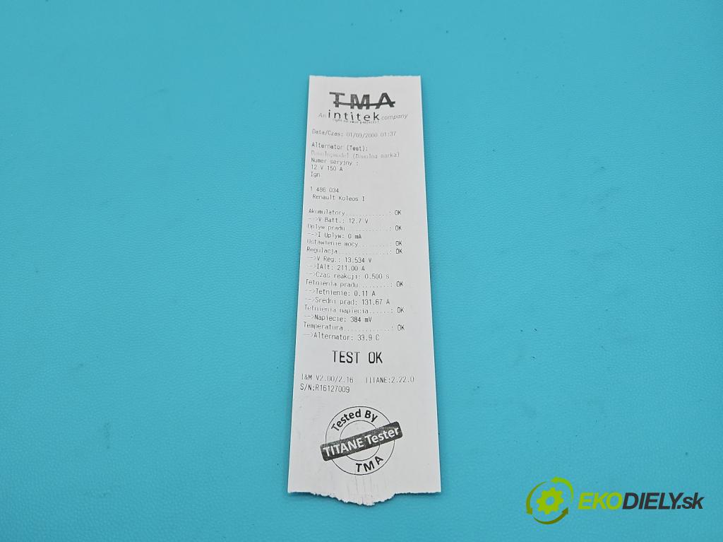 Renault Koleos I 2008-2016 2.0 dci 150 HP manual 110 kW 1995 cm3 5- Alternator 23100-JG71A (Alternátor)