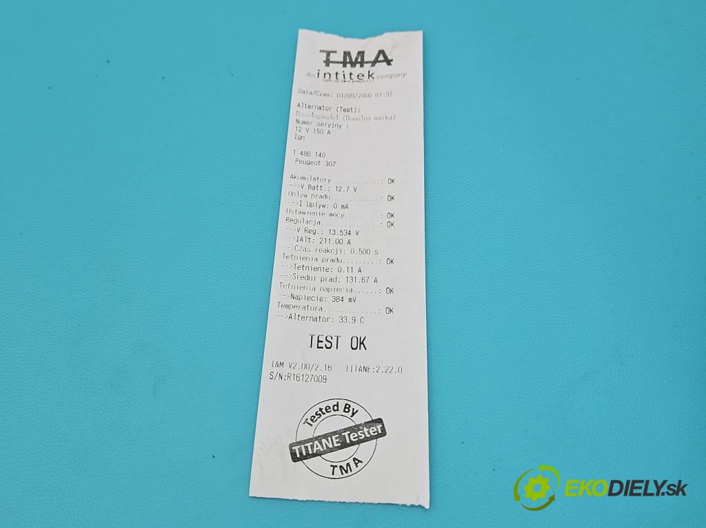 Peugeot 307 2.0 HDI 107 HP manual 79 kW 1997 cm3 5- Alternator 9646321880 (Alternátor)