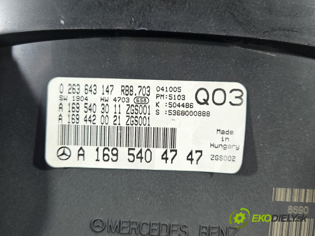 Mercedes A W169 2004-2012 1.5b: 95 HP manual 70 kW 1498 cm3 3- prístrojovka/ budíky 0263643147 (Prístrojová doska)