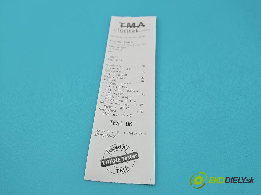 Fiat Punto II 1999-2010 1.9 jtd 86 HP manual 63 kW 1910 cm3 5- Alternator 63321826 (Alternátor)