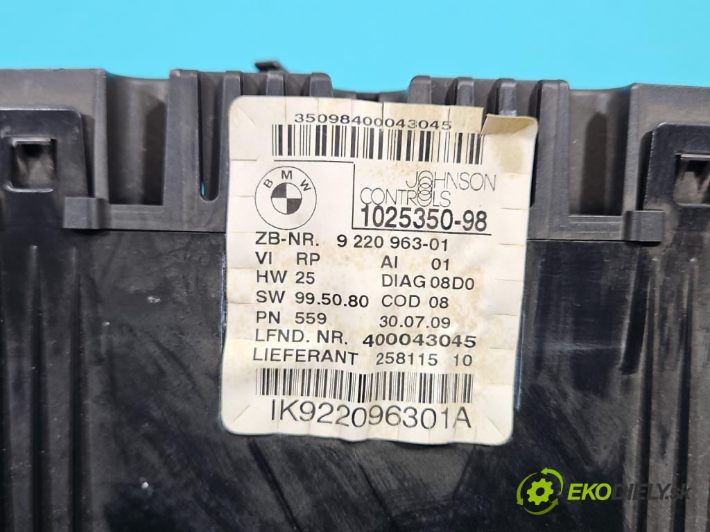 Bmw 3 E90 2005-2013 2.0d 163 HP manual 120 kW 1995 cm3 5- prístrojovka/ budíky 9220963 (Prístrojová doska)