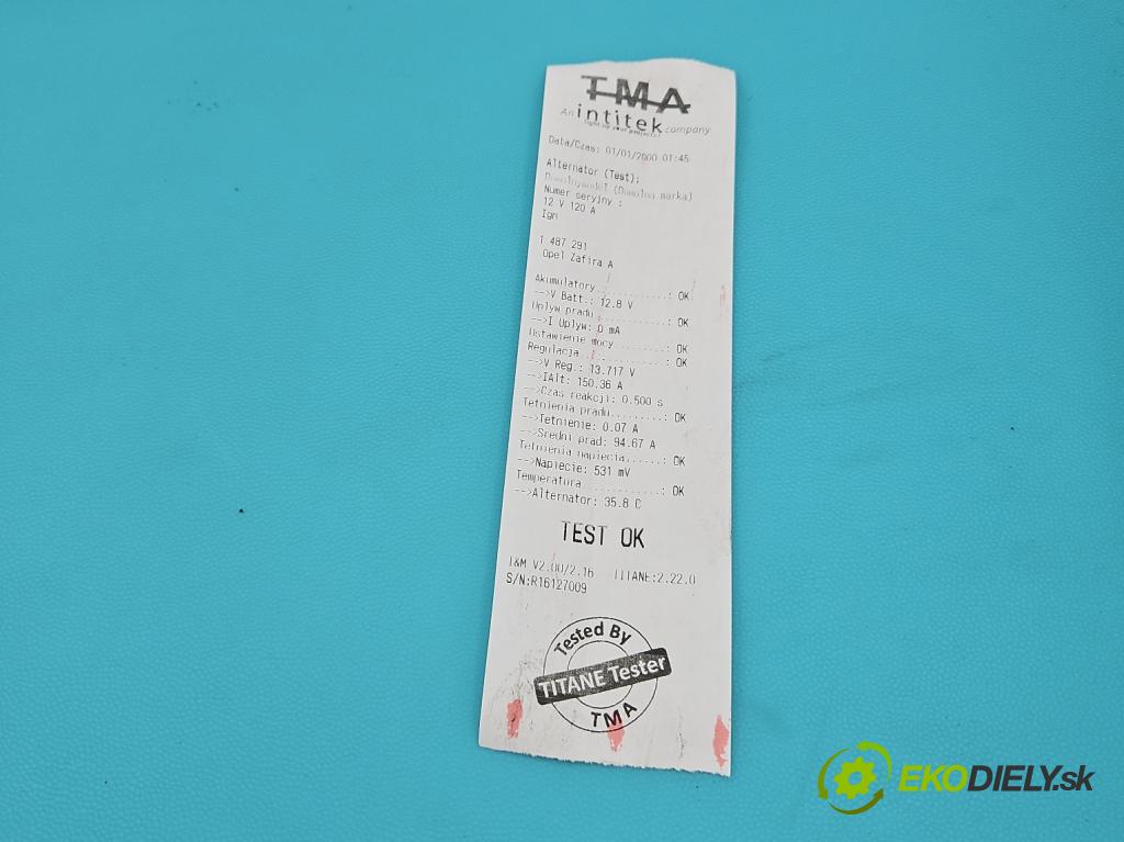 Opel Zafira A 1999-2005 1.6 16V 101 HP manual 74 kW 1598 cm3 5- Alternator 0124425009 (Alternátor)