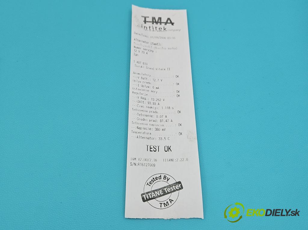 Suzuki Grand Vitara II 2005-2014 2.4 16V 169KM manual 124 kW 2393 cm3 5- Alternator A5T61891 (Alternátor)