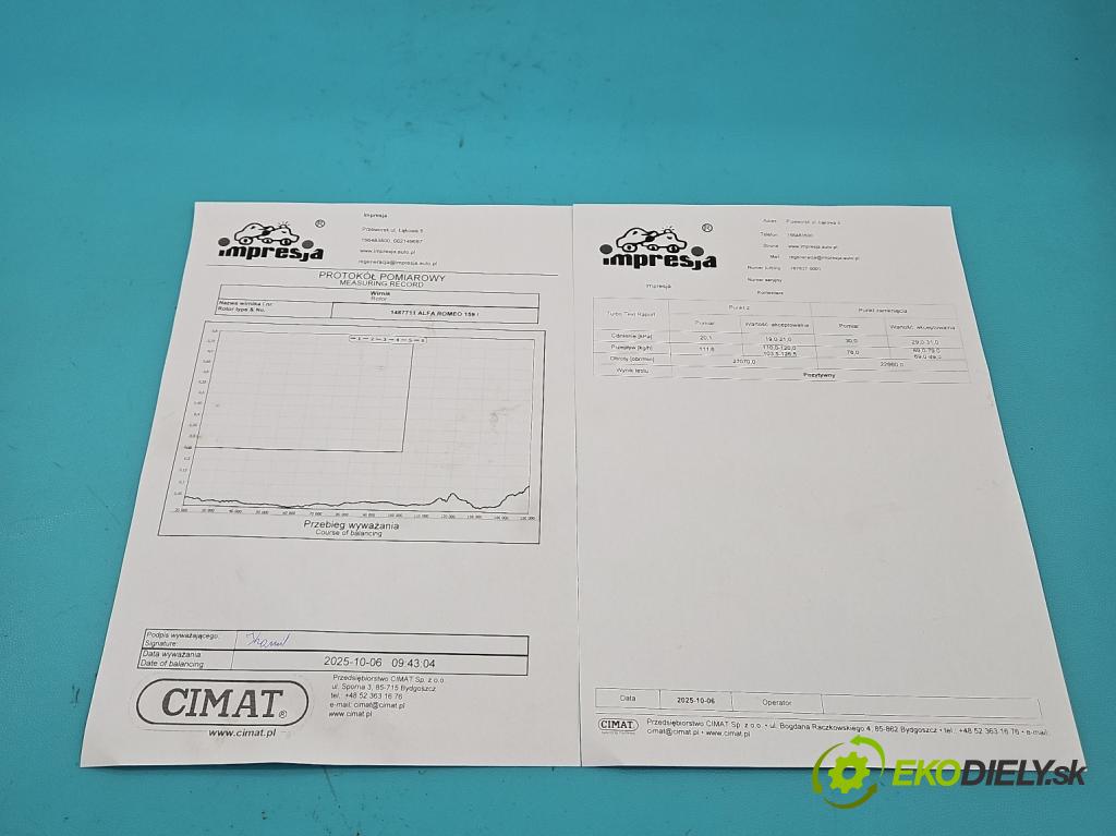 Alfa romeo 159 1.9 jtd 116 hp manual 85 kW 1910 cm3 4- Turbodmychadlo repasováno 767837-1