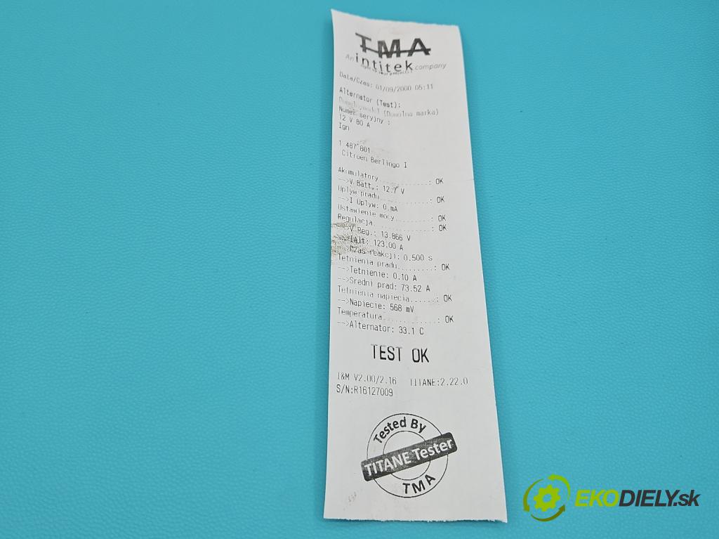 Citroen Berlingo I 1996-2008 1.4 8v 75 HP manual 55 kW 1360 cm3 4- Alternator  (Alternátor)