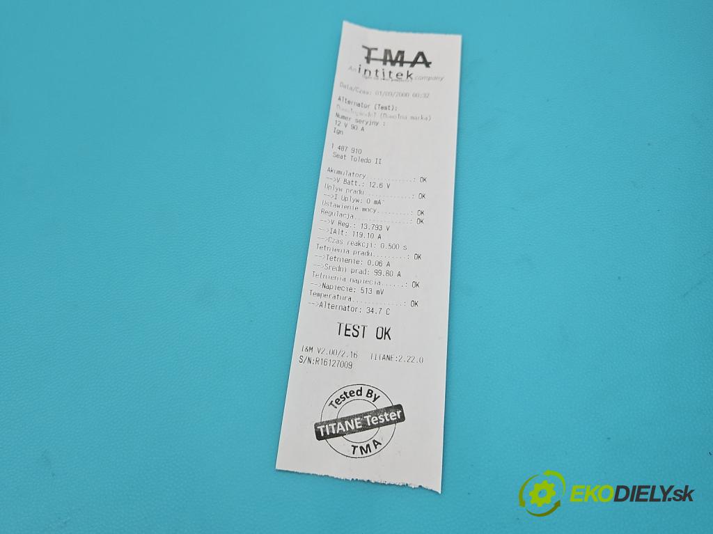 Seat Toledo II 1998-2004 1.6 16v 105 HP manual 77 kW 1598 cm3 4- Alternator 028903028D (Alternátor)