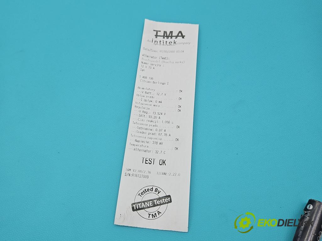 Citroen Berlingo I 1996-2008 1.9d 69KM manual 51 kW 1868 cm3 5- Alternator 9642880280 (Alternátor)