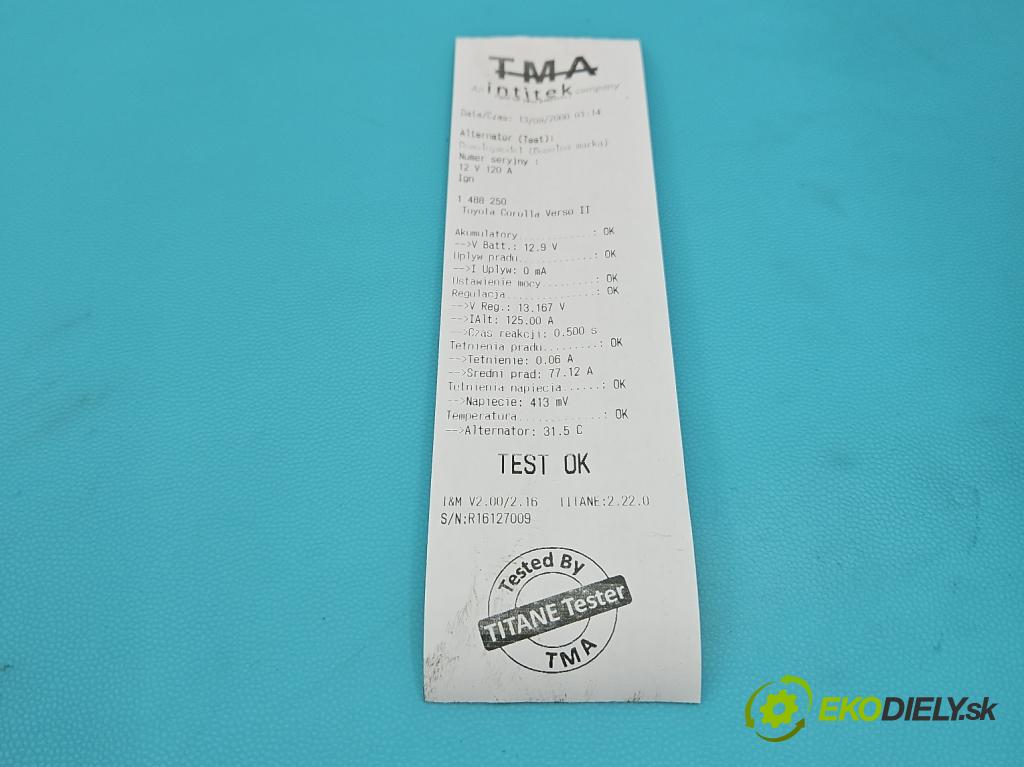 Toyota Corolla Verso II 2004-2009 2.2 D4D 177 HP manual 130 kW 2231 cm3 5- Alternator 27060-0G011 (Alternátor)