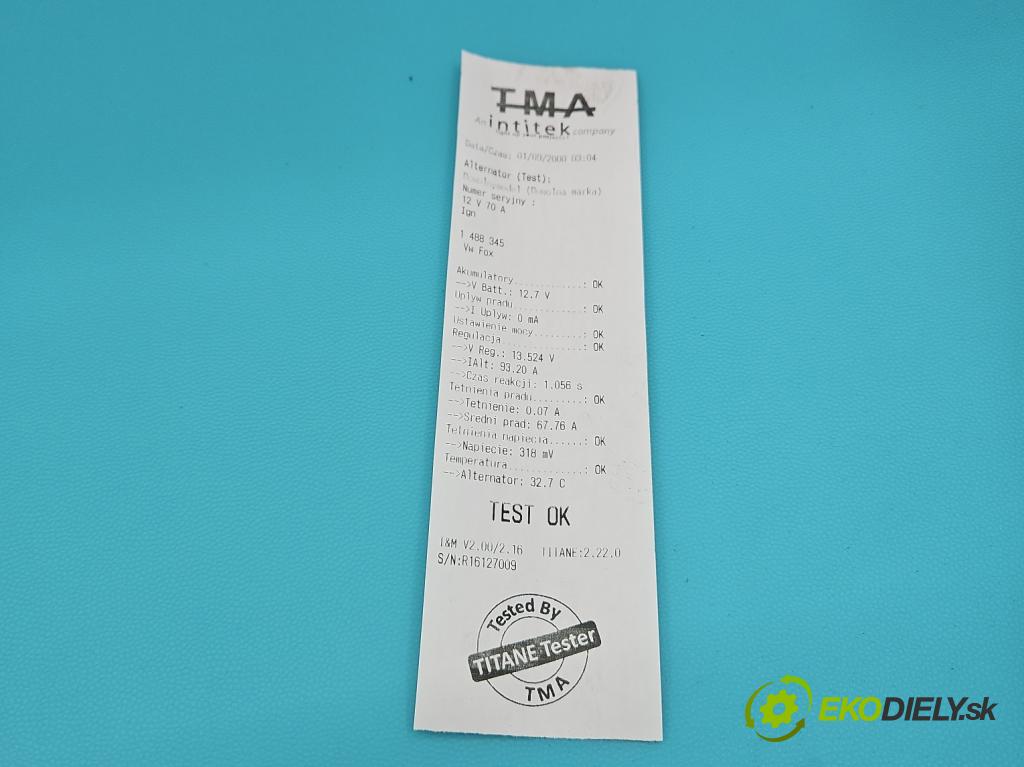 Vw Fox 1.4 tdi 69KM manual 51 kW 1422 cm3 3- Alternator 045903023C (Alternátor)