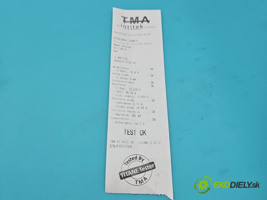 Renault Clio II 1998-2012 1.5 dci 65 HP manual 48 kW 1461 cm3 3- Alternator 8200100907 (Alternátor)