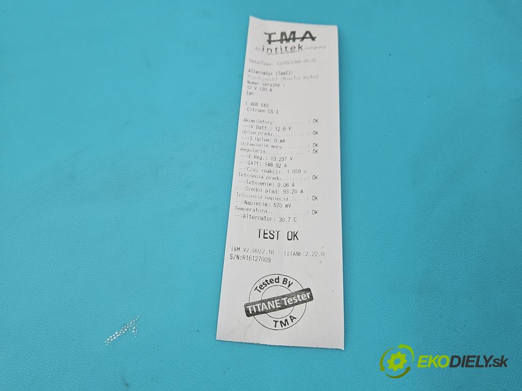 Citroen C5 I 2001-2008 1,8.0 16V 116 HP manual 85 kW 1749 cm3 5- Alternator 9640088080 (Alternátor)