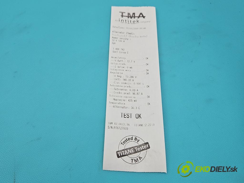 Opel Corsa C 2000-2006 1.4 16V 90 HP automatic 66 kW 1389 cm3 5- Alternator 0124425010 (Alternátor)