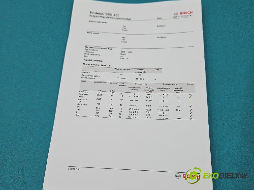 Bmw X3 E83 2003-2010 3.0d 218 HP automatic 160 kW 2993 cm3 5- vstrek 0445115077 (Vstrekovač paliva)