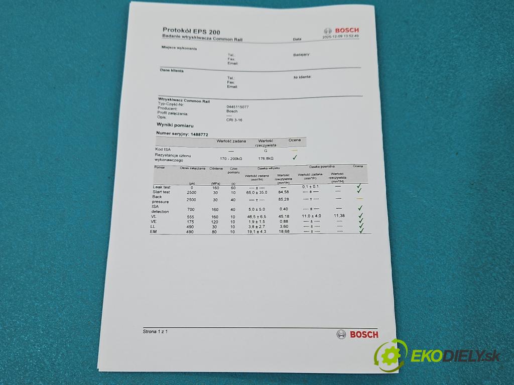 Bmw X3 E83 2003-2010 3.0d 218 HP automatic 160 kW 2993 cm3 5- vstrek 0445115077 (Vstrekovač paliva)