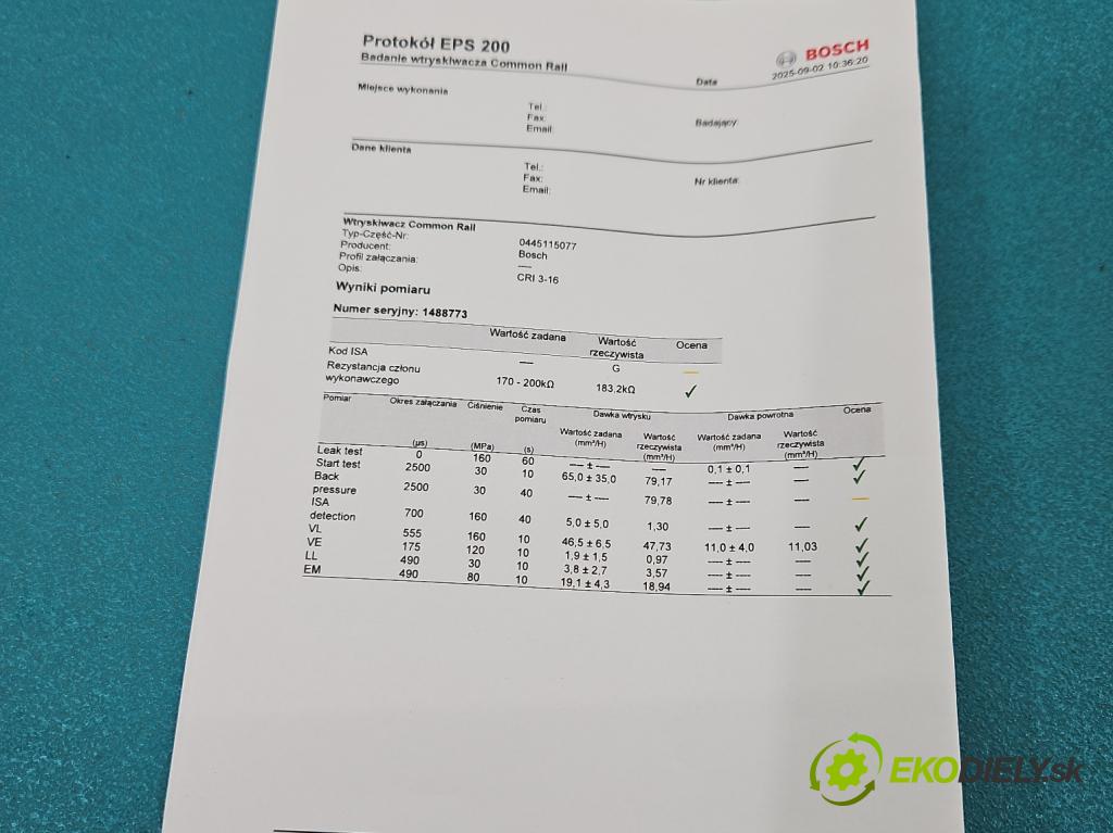 Bmw X3 E83 2003-2010 3.0d 218 HP automatic 160 kW 2993 cm3 5- vstrek 0445115077 (Vstrekovač paliva)
