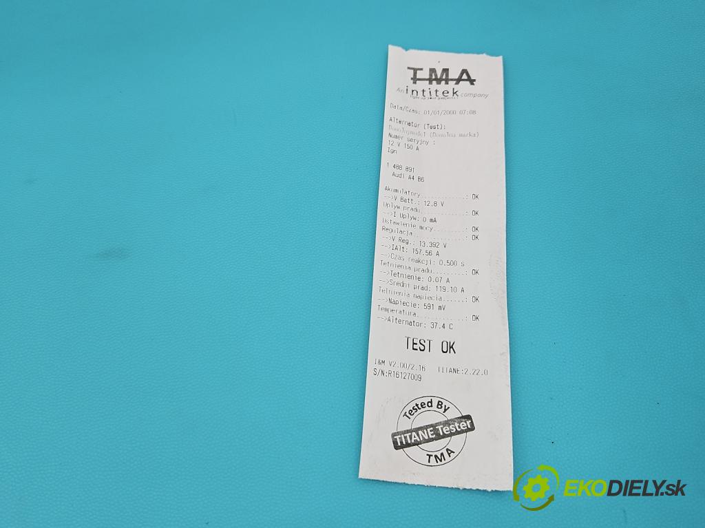 Audi A4 B6 2000-2004 2.0 20v 131 HP manual 96 kW 1984 cm3 4- Alternator 06B903016Q (Alternátor)