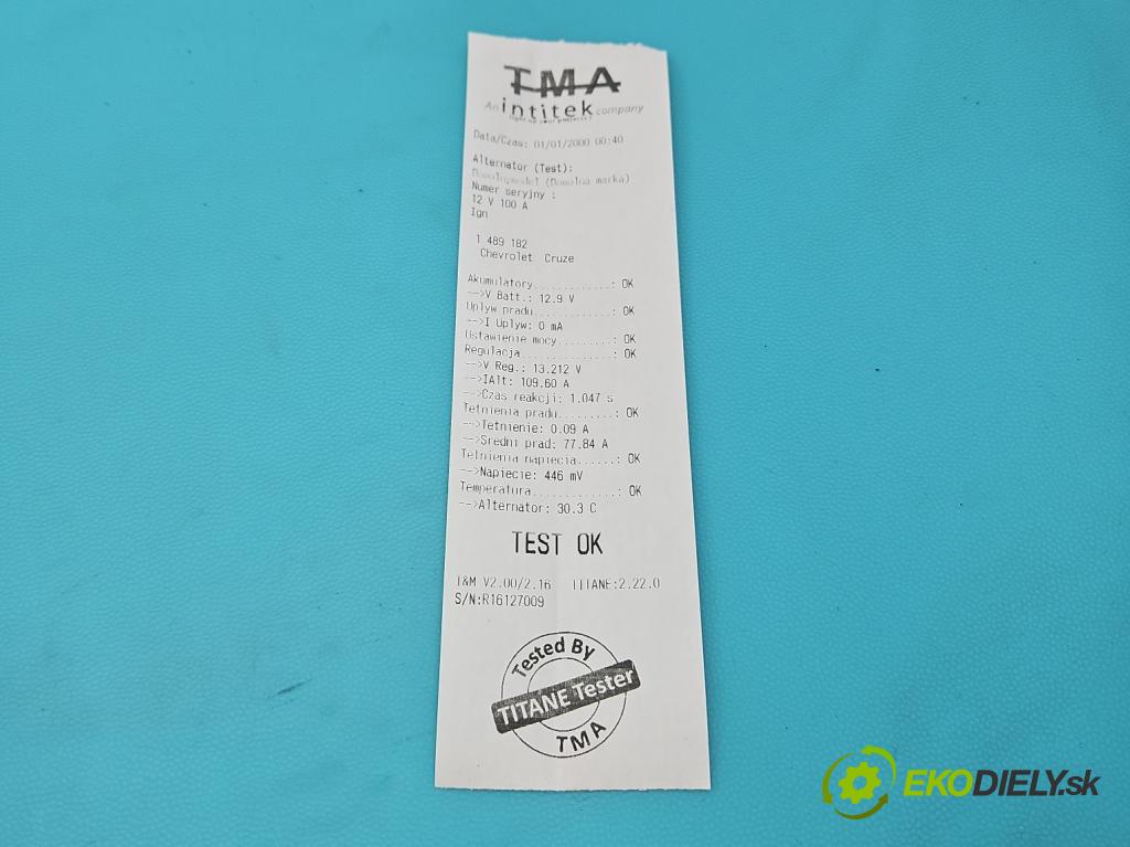 Chevrolet Cruze 1.8 16v 141 HP manual 104 kW 1796 cm3 5- Alternator 13579667 (Alternátor)