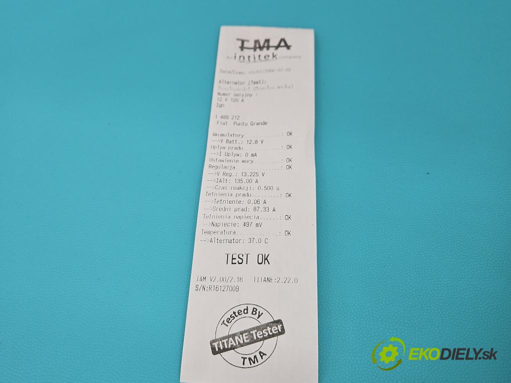 Fiat Punto Grande 1.4 8v 77 HP manual 57 kW 1368 cm3 5- Alternator  (Alternátor)