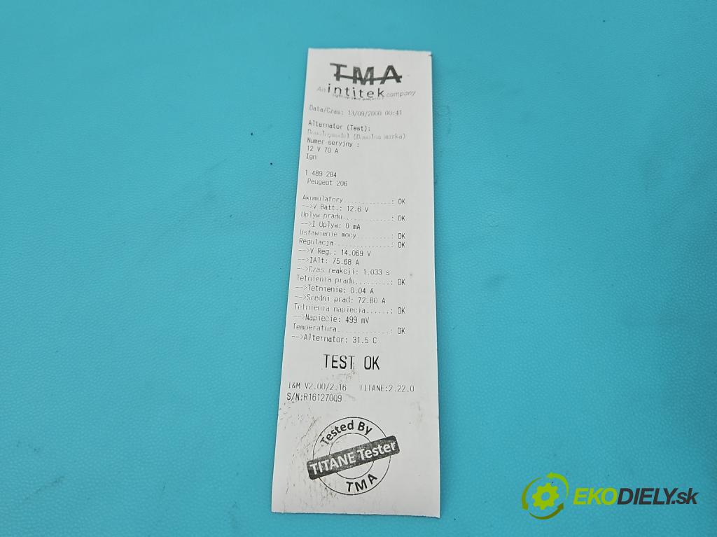 Peugeot 206 1.4 8v 75 HP manual 55 kW 1360 cm3 3- Alternator  (Alternátor)