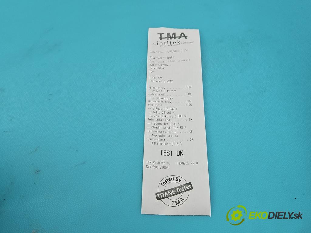 Mercedes E W212 2009-2016 2,2.0 cdi 136 HP automatic 100 kW 2143 cm3 5- Alternator A0009062822 (Alternátor)