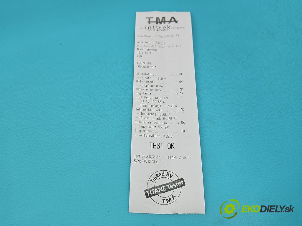 Peugeot 207 1.4 16v (201573) 95 HP manual 70 kW 1397 cm3 5- Alternator  (Alternátor)