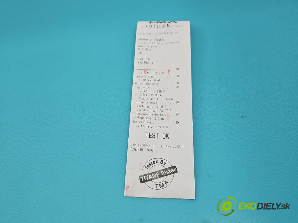 Kia Rio II 2005-2011 1.4 16V 97KM manual 71,3 kW 1399 cm3 4- Alternator 37300-22650 (Alternátor)
