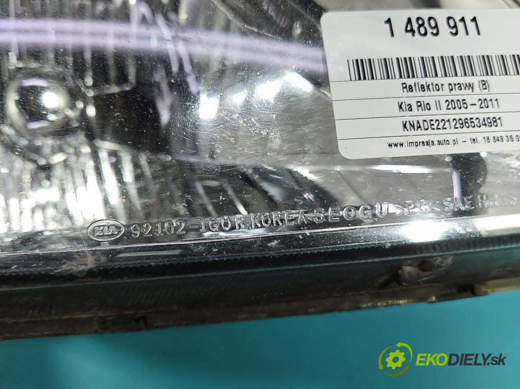 Kia Rio II 2005-2011 1.4 16V 97KM manual 71.3 kW 1399 cm3 4- Reflektor: pravý  (Svetlo predné pravé)