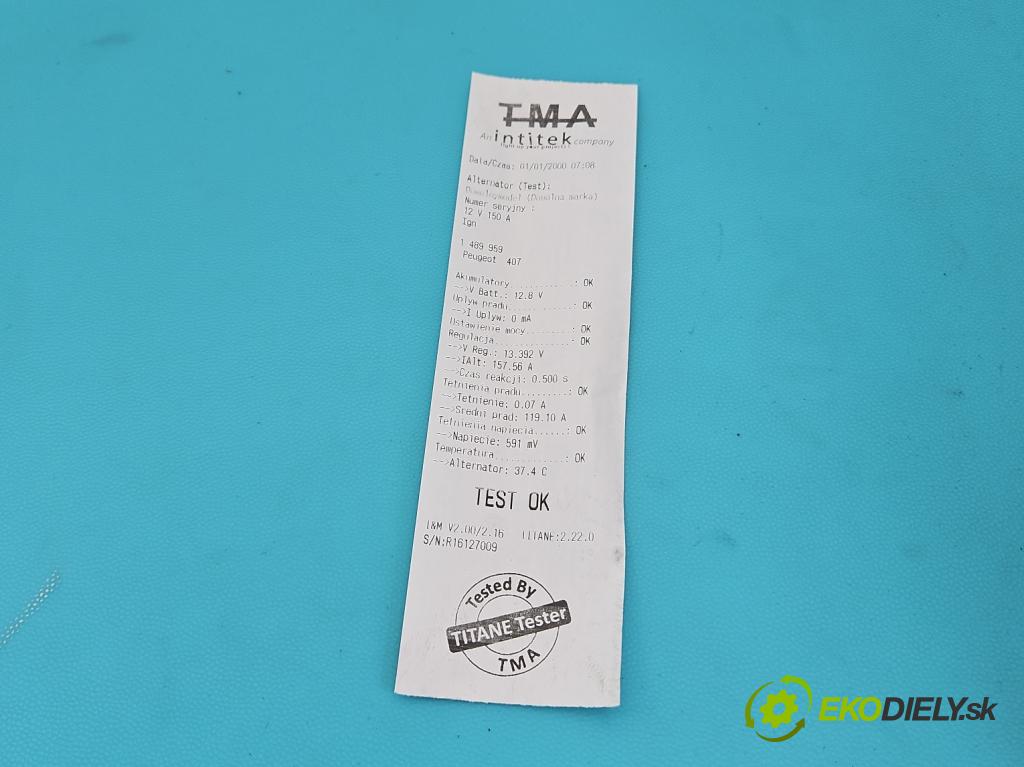 Peugeot 407 1.6 hdi 109 HP manual 80 kW 1560 cm3 5- Alternator 9646321880 (Alternátor)