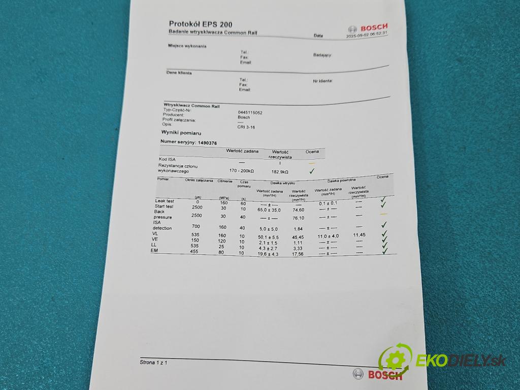 Audi A4 B8 2007-2015 2.7 tdi 190 HP automatic 140 kW 2698 cm3 4- vstrek 0445115052 (Vstrekovač paliva)