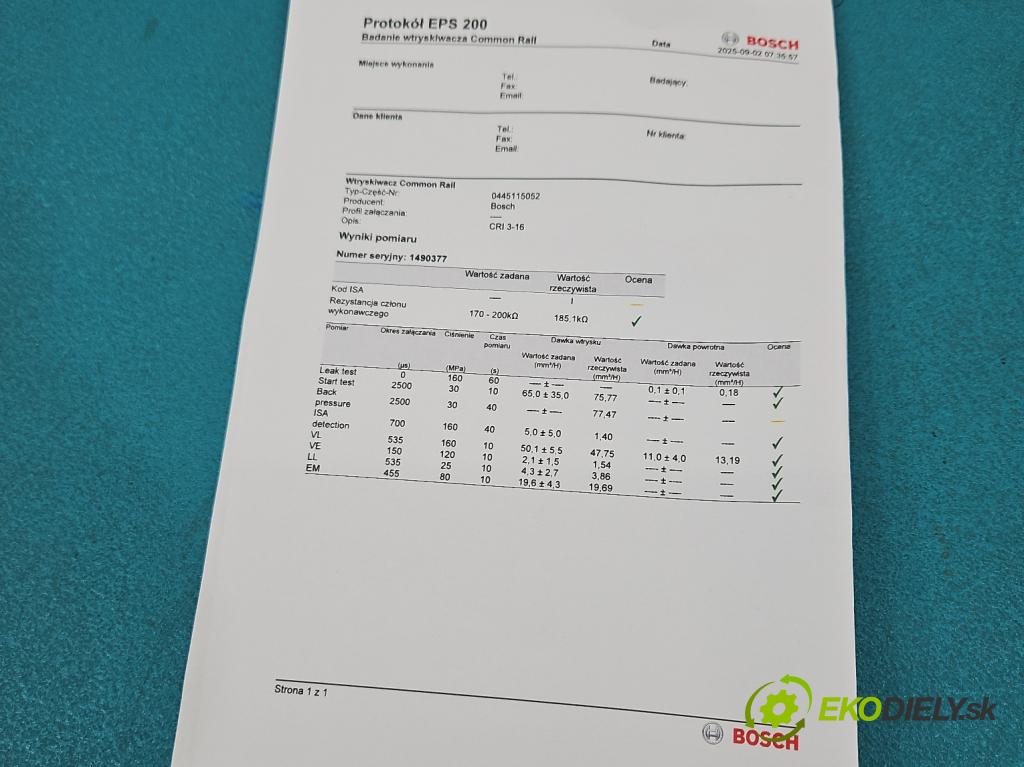 Audi A4 B8 2007-2015 2.7 tdi 190 HP automatic 140 kW 2698 cm3 4- vstrek 0445115052 (Vstrekovač paliva)