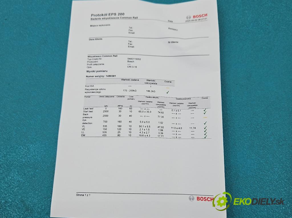 Audi A4 B8 2007-2015 2.7 tdi 190 HP automatic 140 kW 2698 cm3 4- vstrek 0445115052 (Vstrekovač paliva)