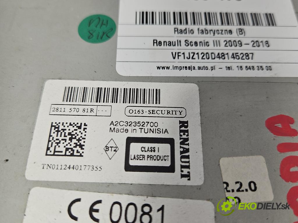 Renault Scenic III 2009-2016 1.6 dci 131 HP manual 96 kW 1598 cm3 5- Radio originál 281157081R