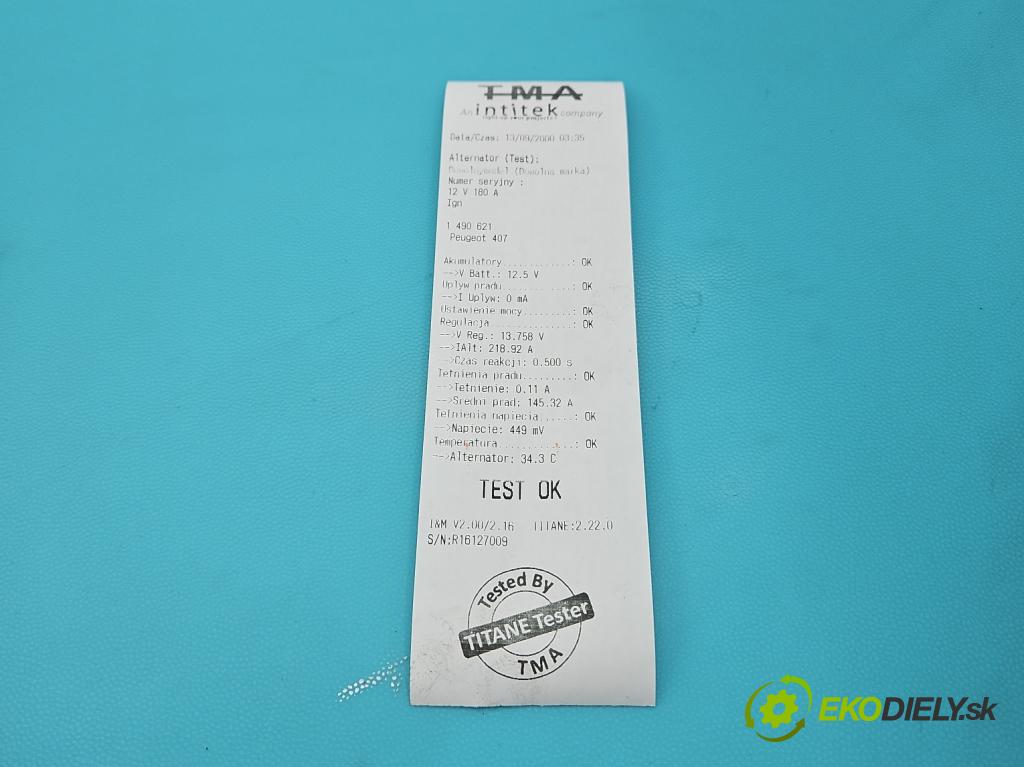 Peugeot 407 1.6 hdi 109 HP manual 80 kW 1560 cm3 5- Alternator 9654752880 (Alternátor)