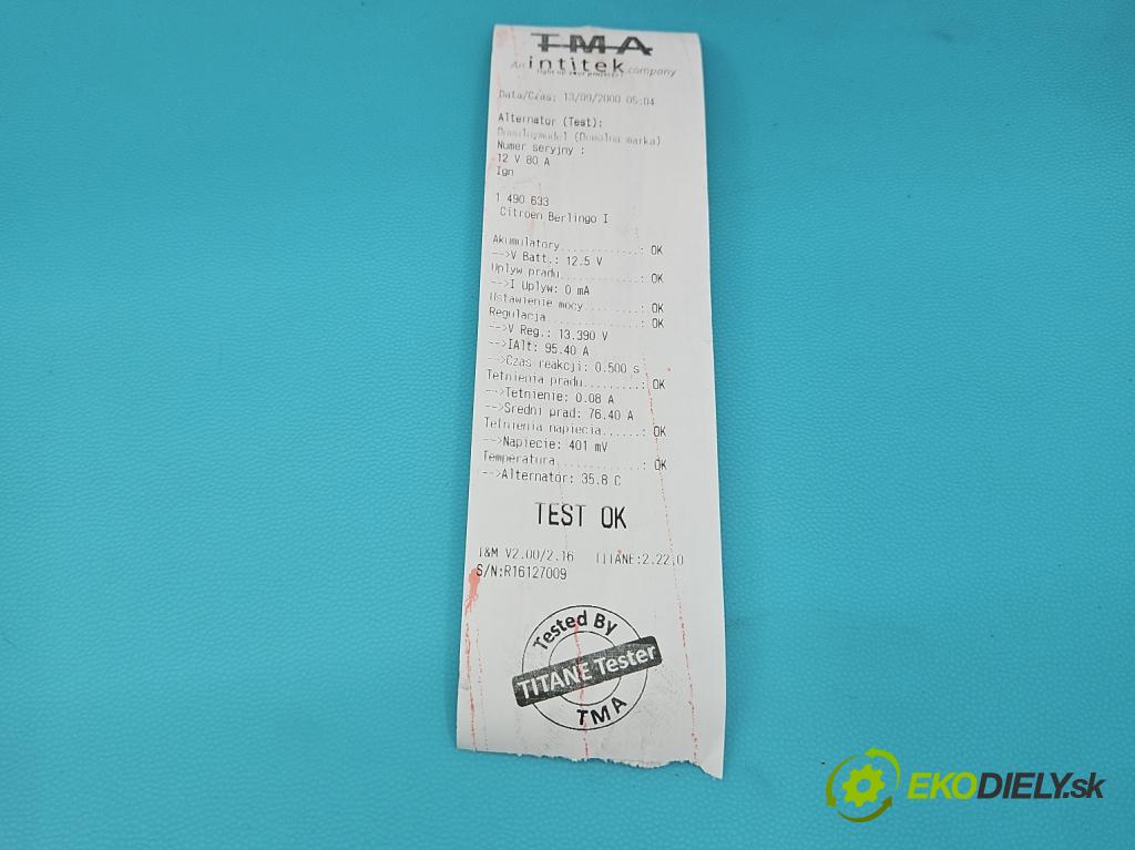 Citroen Berlingo I 1996-2008 1.4 8V 75 HP manual 55 kW 1360 cm3 5- Alternator  (Alternátor)