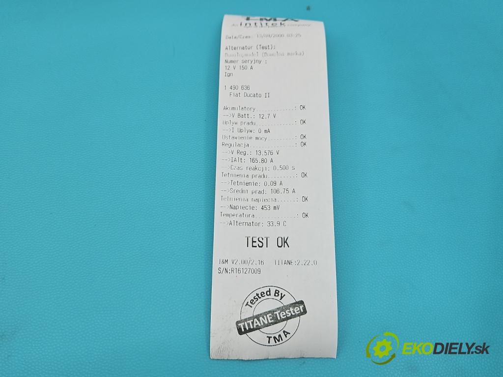 Fiat Ducato II 1994-2006 2.0 jtd 84KM manual 62 kW 1997 cm3 5- Alternator 9678048880 (Alternátor)