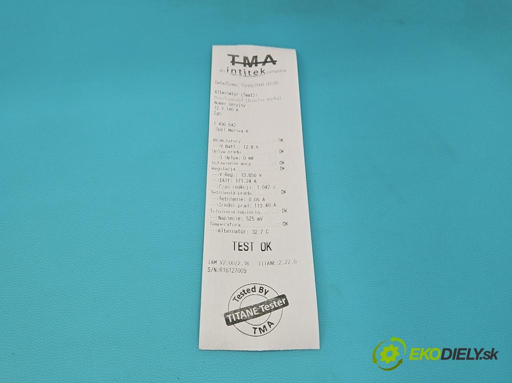 Opel Meriva A 2002-2010 1.7 cdti 101 HP manual 74 kW 1686 cm3 5- Alternator 8400156 (Alternátor)