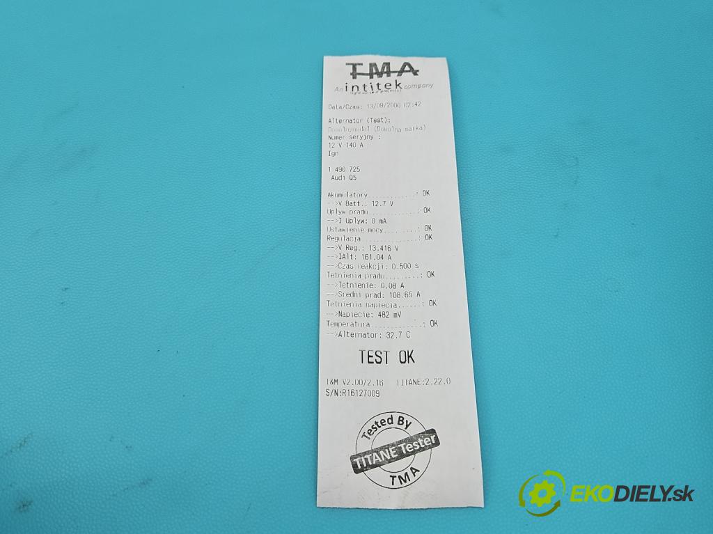 Audi Q5 2008-2016 2.0 tdi 170 HP manual 125 kW 1968 cm3 5- Alternator 03G903016E (Alternátor)