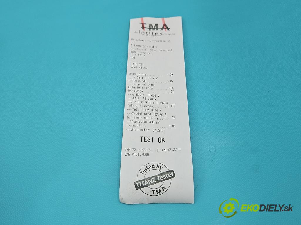 Audi A4 B5 1994-2001 1.9 tdi 90 HP manual 66 kW 1896 cm3 4- Alternator 0123515008 (Alternátor)