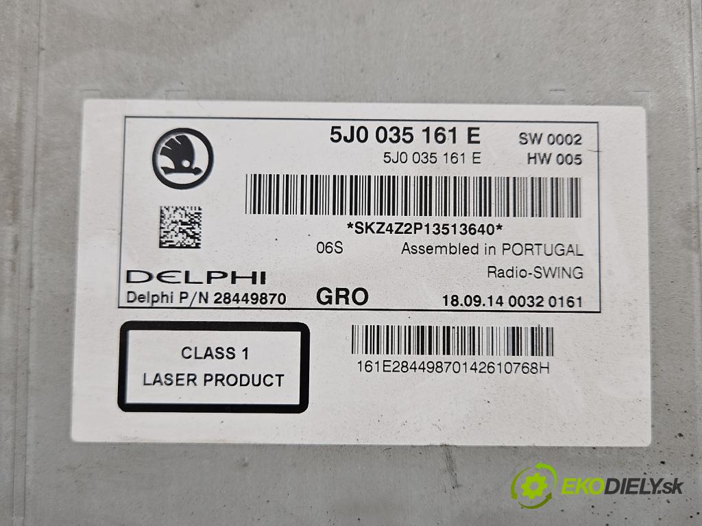 Skoda Rapid 2012-2019 1.6 tdi 90 HP manual 66 kW 1598 cm3 5- Radio originál 5J0035161E