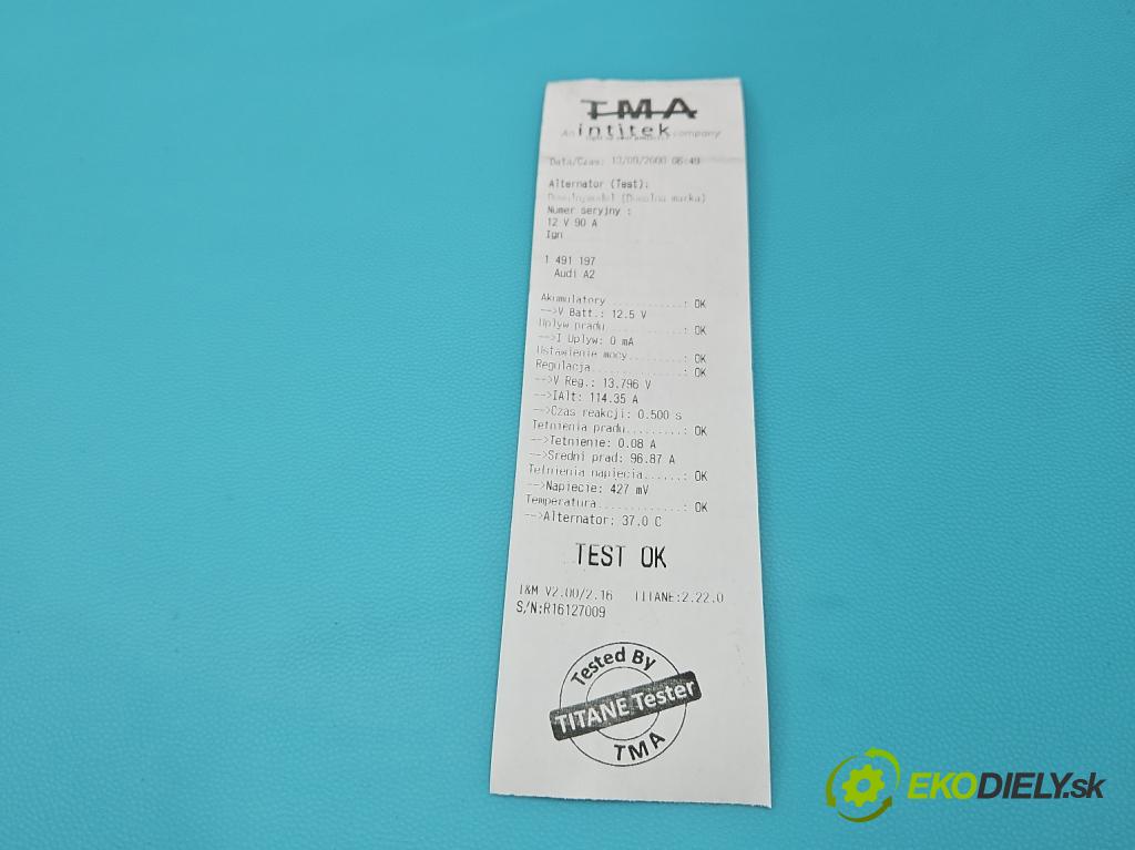 Audi A2 1.4 16V 75 HP manual 55 kW 1390 cm3 5- Alternator 037903025F (Alternátor)