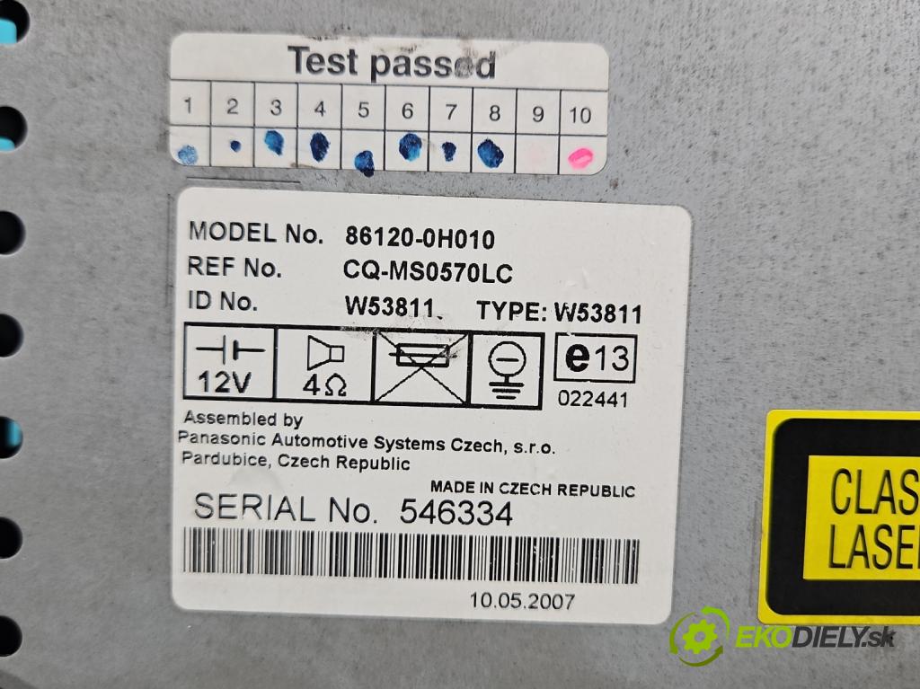 Toyota Aygo 2005-2014 1.0 VVTI 68 HP manual 50 kW 998 cm3 5- Radio originál 86120-0H010